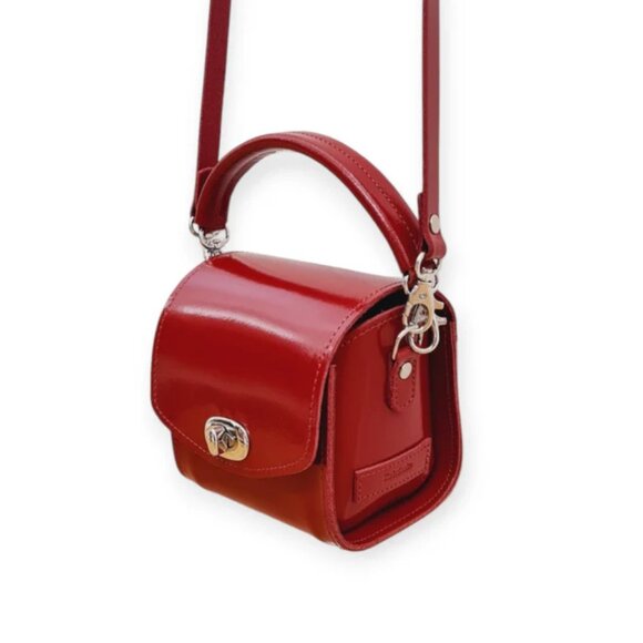 Bauble Bag Handmade High Shine Genuine Leather Handbag Purse Crossbody Dark Red - Picture 10 of 11